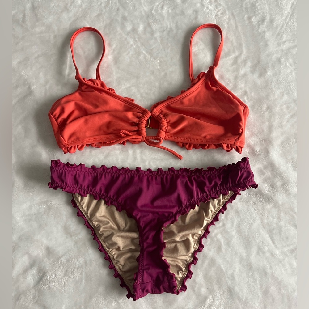 Shade & Shore Orange and Purple Ruffled Bikini Set